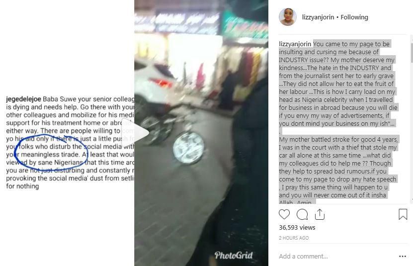 Lizzy Anjorin slams follower on Instagram [Instagram/LizzyAnjorin]