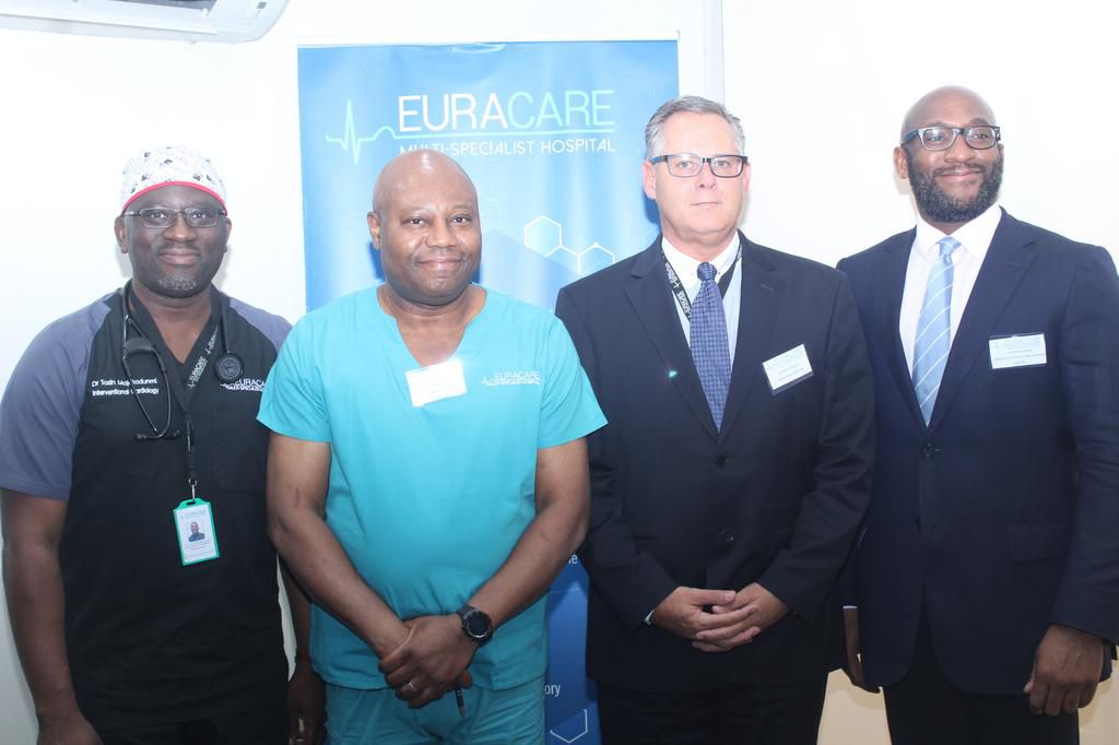 L-R: Medical Director, EURACARE Multi-Specialist Hospital, Dr. Tosin Majekodunmi; Consultant Anesthetist, Dr. Babaseyi Oyesola; Managing Director, EURACARE Multi-Specialist Hospital, Glenn de Villiers and Laparoscopic Upper GI and Bariatic Surgeon, Dr. Abuchi Okaro at the EURACARE Multi-Specialist Hospital Launch in Lagos on Sunday, January 13, 2019