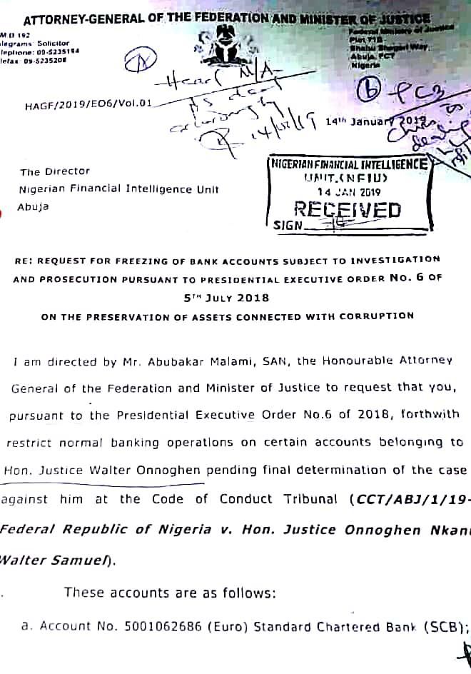 CUPP accuses FG of ordering the freezing of Onnoghen’s bank accounts