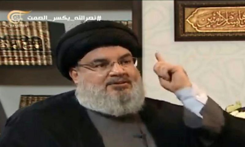 Lebanese leader of the Hezbollah movement Hassan Nasrallah, seen here in an image grab from Al-Mayadeen TV channel, gave a rare televised interview more than three hours long
