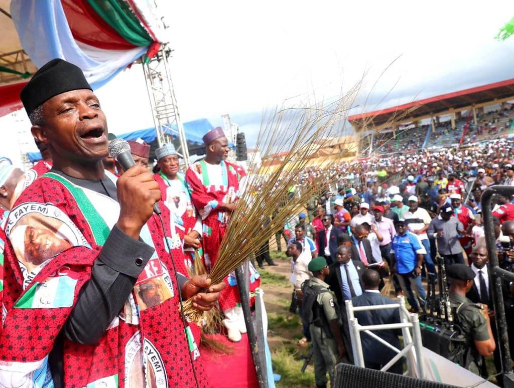 Vice-President Osinbajo speaking at a rally