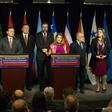 Canadian Minister of Foreign Affairs Chrystia Freeland, center-right, speaks during the press conference for the 10th Lima Group meeting in Ottawa on February 4, 2019