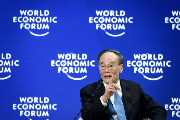 Chinese Vice President Wang Qishan attends a special address during the World Economic Forum (WEF) annual meeting in Davos, Switzerland, on January 23, 2019