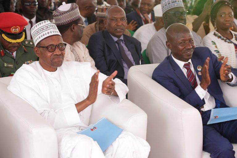 President Muhammadu Buhari with acting EFCC chairman, Ibrahim Magu