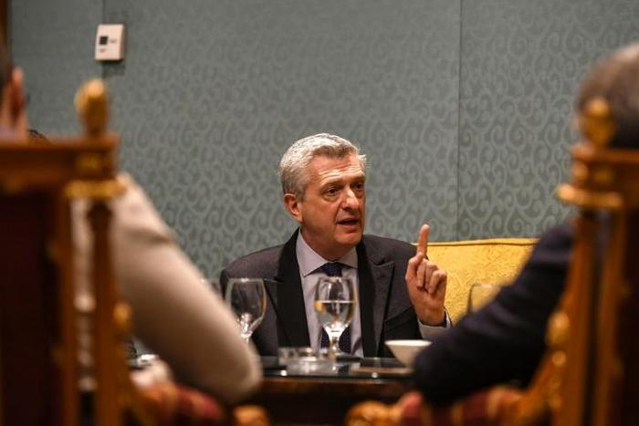 The United Nations High Commissioner for Refugees Filippo Grandi speaks during a press briefing with journalists at a hotel in the Egyptian capital Cairo on January 14, 2019