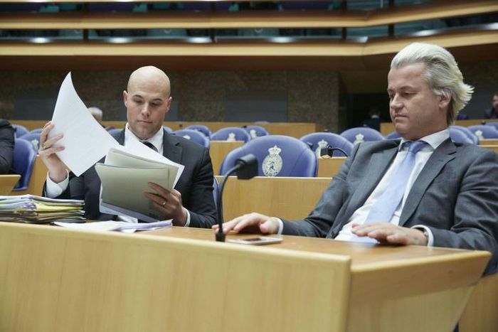 Joram van Klaveren, left, with Geert Wilders at the Dutch parliament in The Hague in 2013