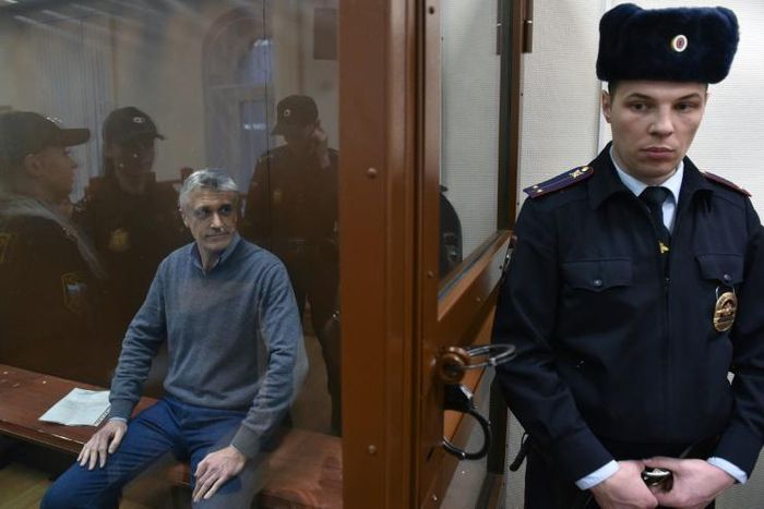 American Michael Calvey, the head of private equity firm Baring Vostok, appears in Moscow's Basmanny Court on February 15 after his arrest on fraud charges