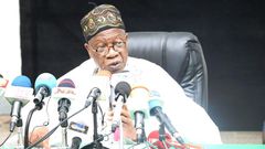 Information Minister, Lai Mohammed, speaking at the launch of the campaign to rally support for the military.