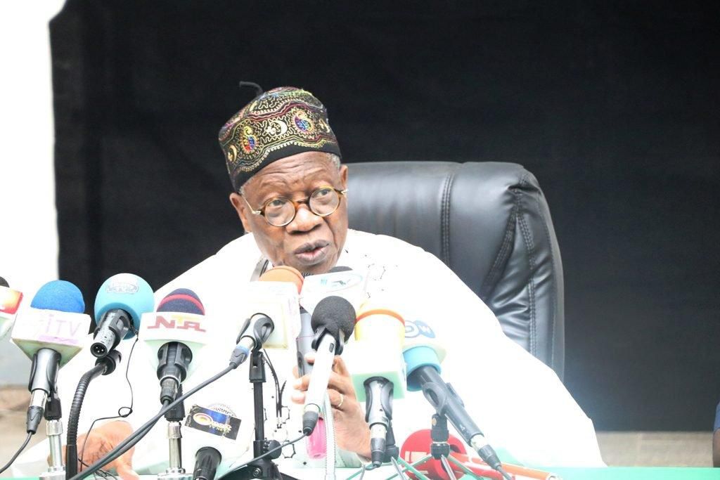 Information Minister, Lai Mohammed, speaking at the launch of the campaign to rally support for the military.