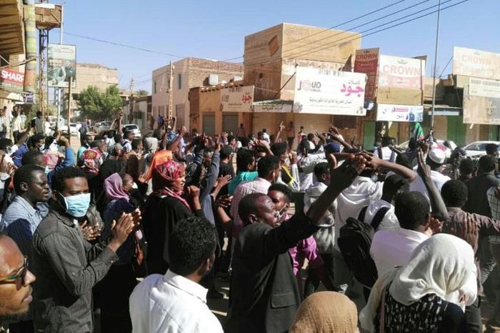 Sudanese protesters chant slogans during an anti-government demonstration in Khartoum on January 6, 2019