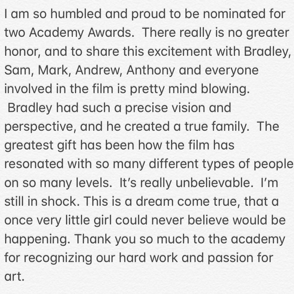 Lady Gaga reacts to her Oscar nomination for 'A Star is born.'