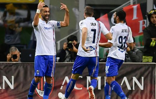Sampdoria's Italian forward Fabio Quagliarella (L) has scored in 11 consecutive Serie A games