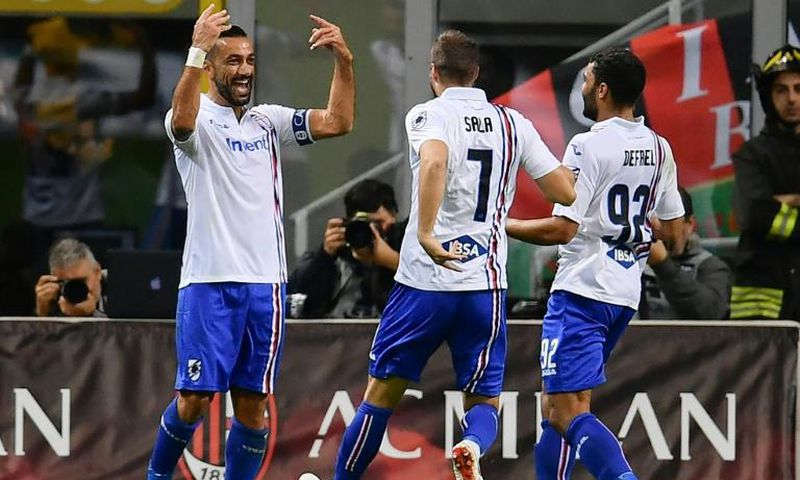 Sampdoria's Italian forward Fabio Quagliarella (L) has scored in 11 consecutive Serie A games
