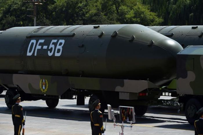 A DF-5B missile is displayed in a military parade at Tiananmen Square in Beijing on September 3, 2015
