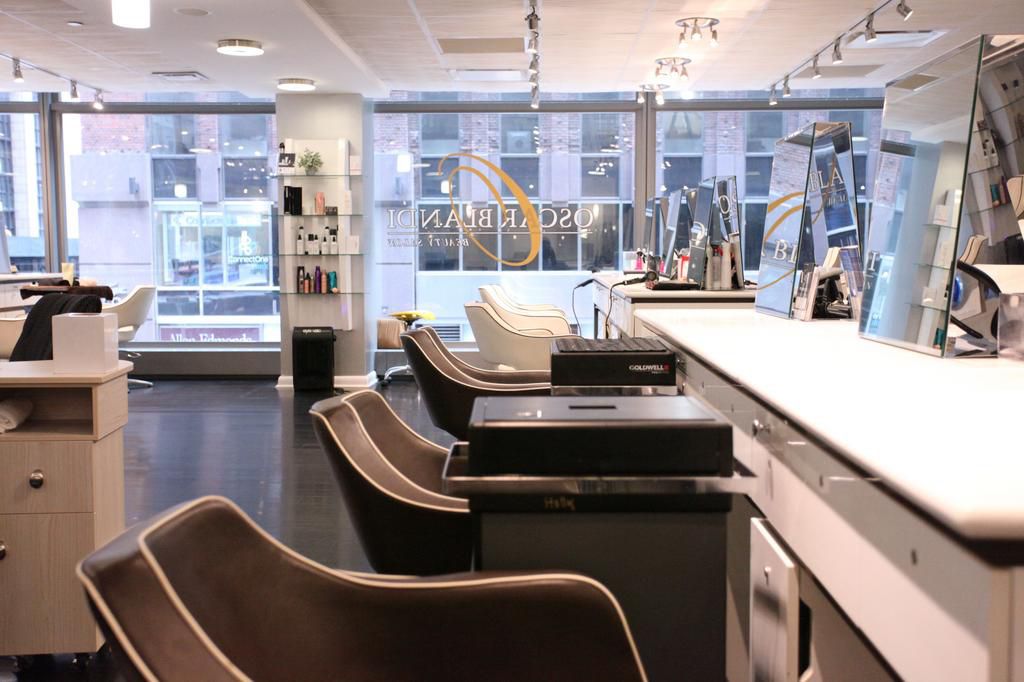 The 13,000 square foot salon is flanked by floor-to-ceiling windows facing Madison Avenue and 55th street.