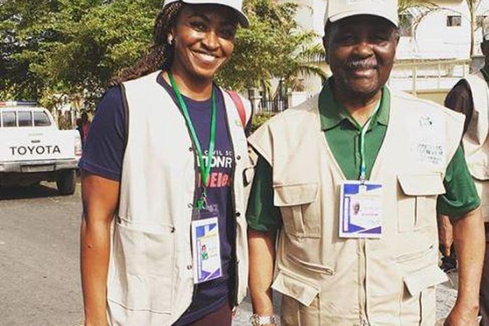 Gen. Gowon with cheers as he visits polling units in Abuja