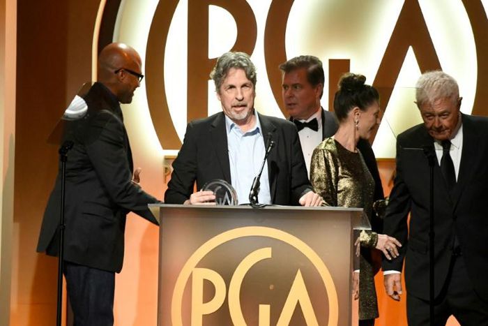 Producer Peter Farrelly (2nd from L) accepts The Darryl F. Zanuck Award for Outstanding Producer of Theatrical Motion Pictures for 'Green Book' at the Producers Guild Awards