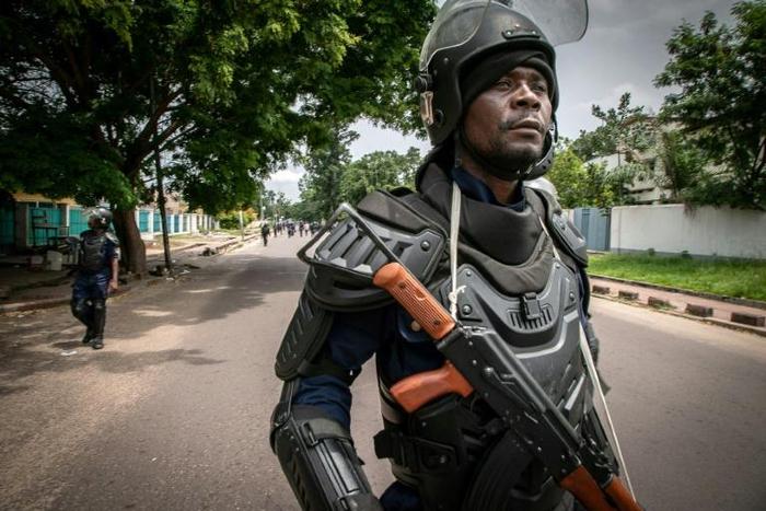 Congolese riot police have been deployed around the courthouse building
