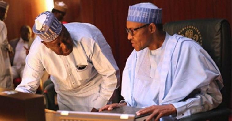 President Muhammadu Buhari with Babachir Lawal when he was Secretary to the Government of the Federation (SGF)