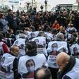 Protesters wore vests bearing images of hunger striking lawmaker Leyla Guven