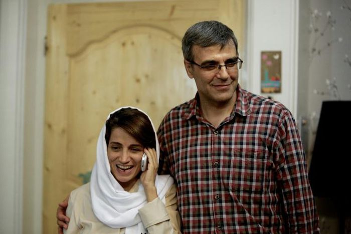 Iranian human rights activist Reza Khandan -- seen here with his now jailed wife, award-winning rights lawyer Nasrin Sotoudeh, at their home in Tehran in September 2013, has been sentenced to six years on security related charges