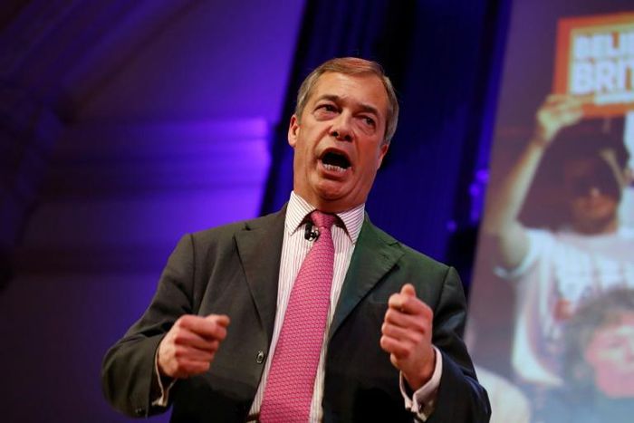 A new "Brexit Party", backed by Nigel Farage (pictured January 2019), has been recognized by the British Electoral Commission, meaning the party can contest elections in Britain -- and potentially in the European Parliament if Brexit is delayed