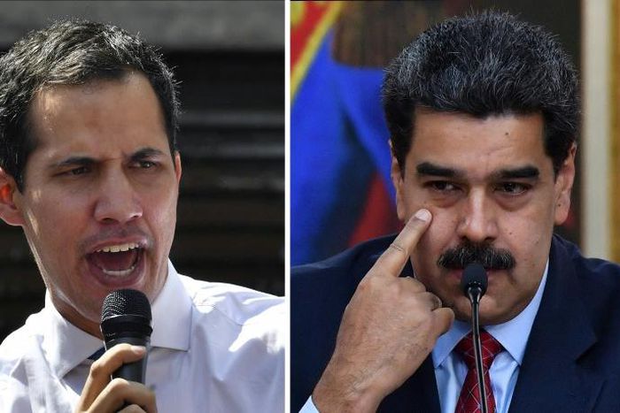 Guaido (L) is trying to oust Maduro (R) following controversial elections that saw the socialist leader sworn in for a second term
