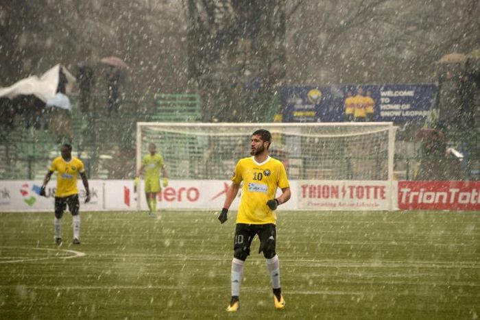 22-year-old striker Danish Farooq (C) symbolises a fairytale rise by Real Kashmir, the first club from the war-torn Himalayan region to make it into India's top football league