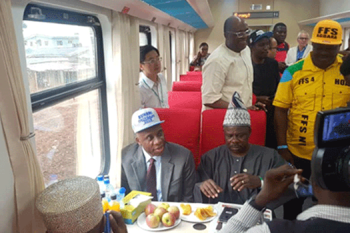 A test-run of the completed section of the 156km Lagos-Ibadan rail modernisation project was carried out on Friday, February 8. (Channels)