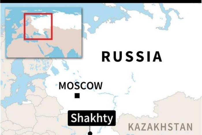 Locating city of Shakhty in the southern Rostov region of Russia, site of a deadly gas explosion in an apartment block.