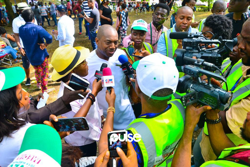ANN Presidential candidate, Fela Durotoye, speaking to journalist shortly after casting his vote