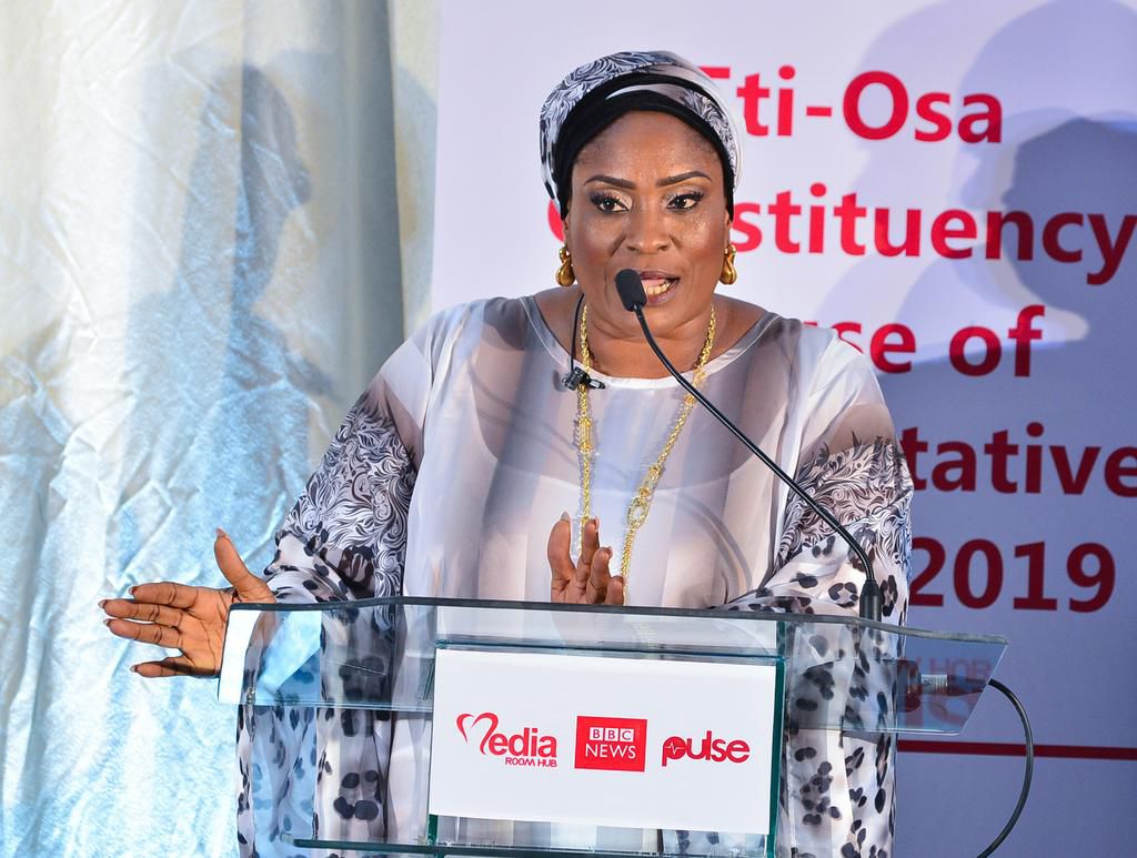 Tessy Owolabi of the Social Democratic Party (SDP) at a debate for candidates contesting for the Eti-Osa constituency seat in the House of Representatives