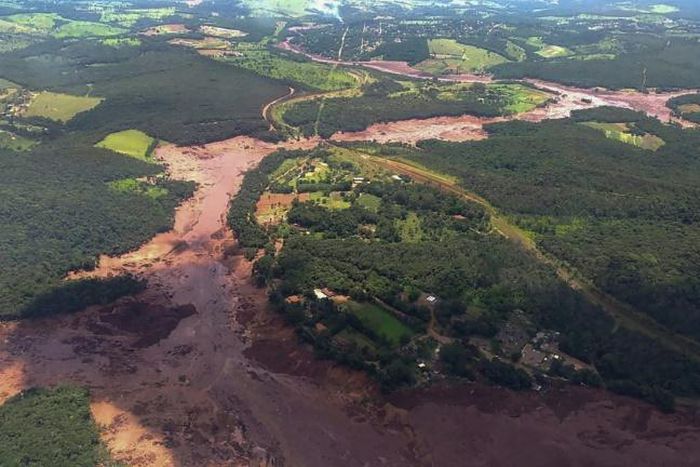 A photo released by the Minas Gerais Fire Department showing an aerial view after the collapse of a dam, which belonged to Brazil's giant mining company Vale, near the town of Brumadinho in southeastern Brazil, on January 25, 2019.