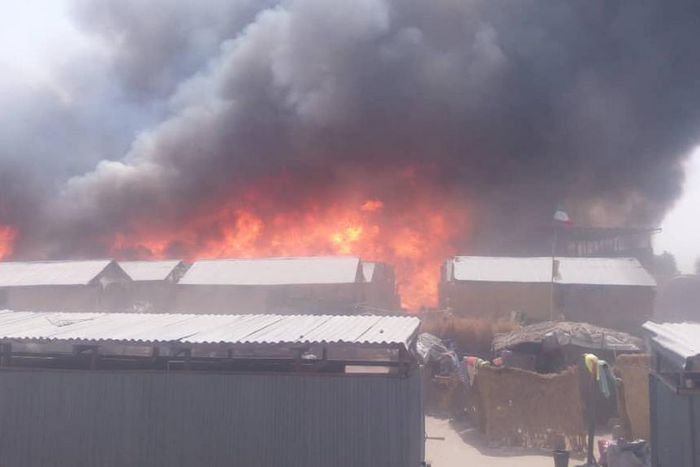A fire accident ravaged an IDP camp in Monguno, Borno State on Thursday, February 7, 2019 [Twitter/@tvcnewsng]