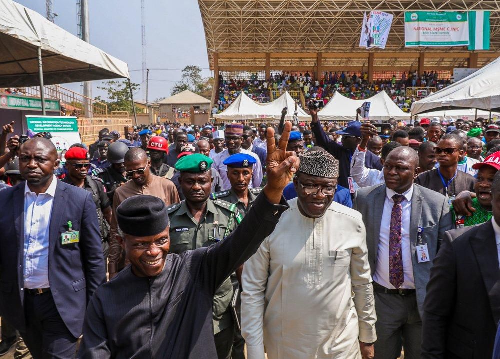 Vice President Yemi Osinbajo and Ekiti state Governor Kayode Fayemi during the VC's visit to Ekiti