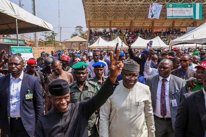 Vice President Yemi Osinbajo and Ekiti state Governor Kayode Fayemi during the VC's visit to Ekiti