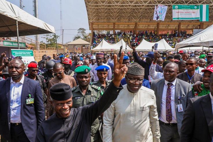 Vice President Yemi Osinbajo and Ekiti state Governor Kayode Fayemi during the VC's visit to Ekiti