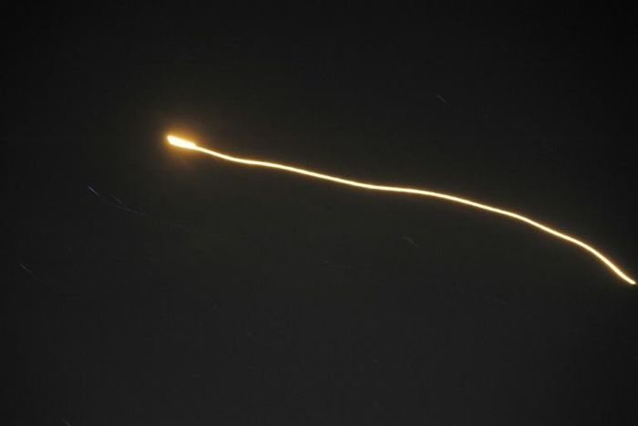 An image released by the official Syrian Arab News Agency (SANA) on May 10, 2018 purportedly shows what it said was air defence systems intercepting Israeli missiles over Syrian airspace