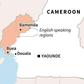 Map of Cameroon locating English-speaking regions and their capitals, Bamenda and Buea