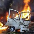 This handout picture made available by Syria's official news agency SANA on January 22, 2019, shows a burning vehicle in the Syrian regime's coastal stronghold of Latakia