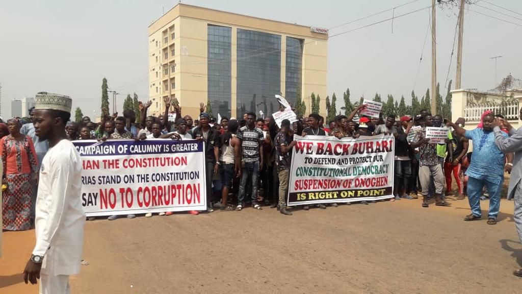 Protest hits Lagos over Onnoghen's suspension.