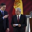 Mexico's President Andres Manuel Lopez Obrador (R) and Spain's Prime Minister Pedro Sanchez gesture during a joint press conference at the National Palace in Mexico City on January 30, 2019