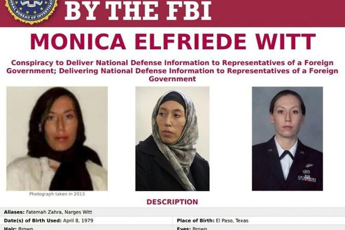 An FBI wanted poster for Monica Witt, a former US Air Force counterintelligence officer who, according to a new indictment, defected to Iran and revealed top secret US intelligence operations to the Iranians