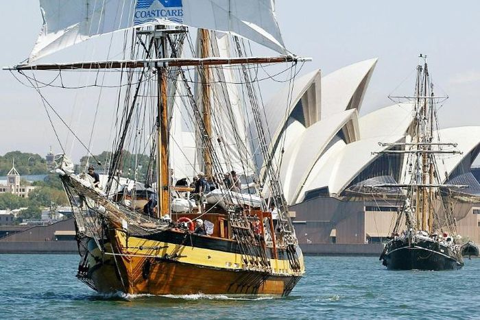 Tall ship Windeward Bound in 2002 re-enacted explorer Matthew Flinders' epic circumnavigation of Australia to mark the bicentenary of his historic 36,000-kilometre voyage, following the route he took and using the same charts and log books