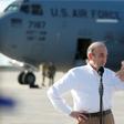 US Special Representative Elliott Abrams speaks with the media before the departure of a C-17 cargo plane loaded with food, water and medicine for a humanitarian mission to Venezuela, at Homestead Air Force Base in Florida, on February 22, 2019