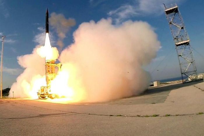 An Israeli Arrow 3 missile is fired from an undisclosed location in a handout photo released on December 10, 2015 by the Israeli Defence Ministry