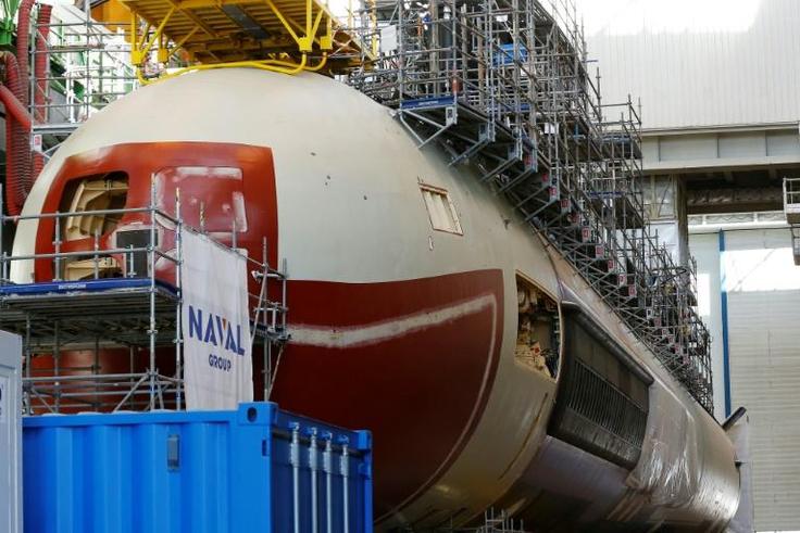 A submarine under construction at Naval Group's Cherbourg yard. The French firm won the contract to build 12 new attack-class subs for Australia