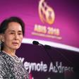Myanmar State Counsellor Aung San Suu Kyi glossed over the conflict while pressing for investment in Rakhine state