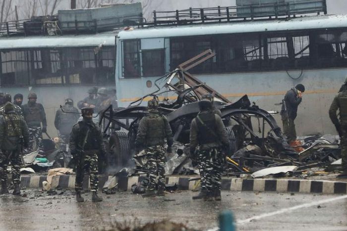At least 41 paramilitary troops were killed on Thursday as explosives packed in a van ripped through a convoy