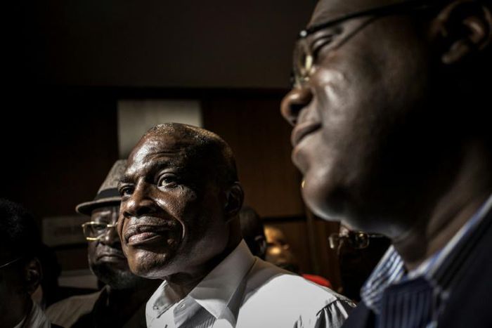At odds: Martin Fayulu (left) and Felix Tshisekedi pictured at talks with the African Union in Kinshasa on January 2